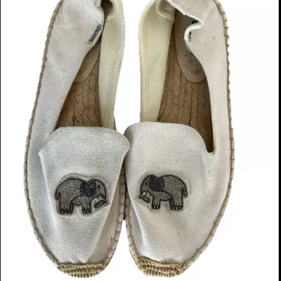 Soludos Shoes Womens 9 Beaded Elephant Canvas Espadrilles Shoes White - Picture 1 of 8